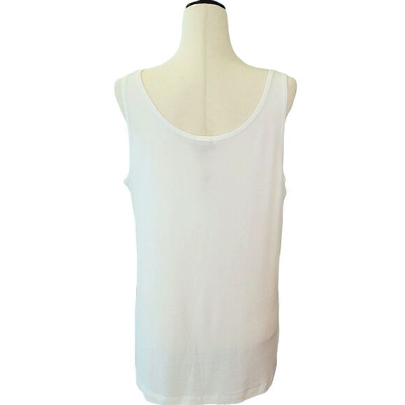 Talbots White Scoop Neck Ribbon Detail 100% Pima Cotton Tank Top Size XL - Picture 3 of 6